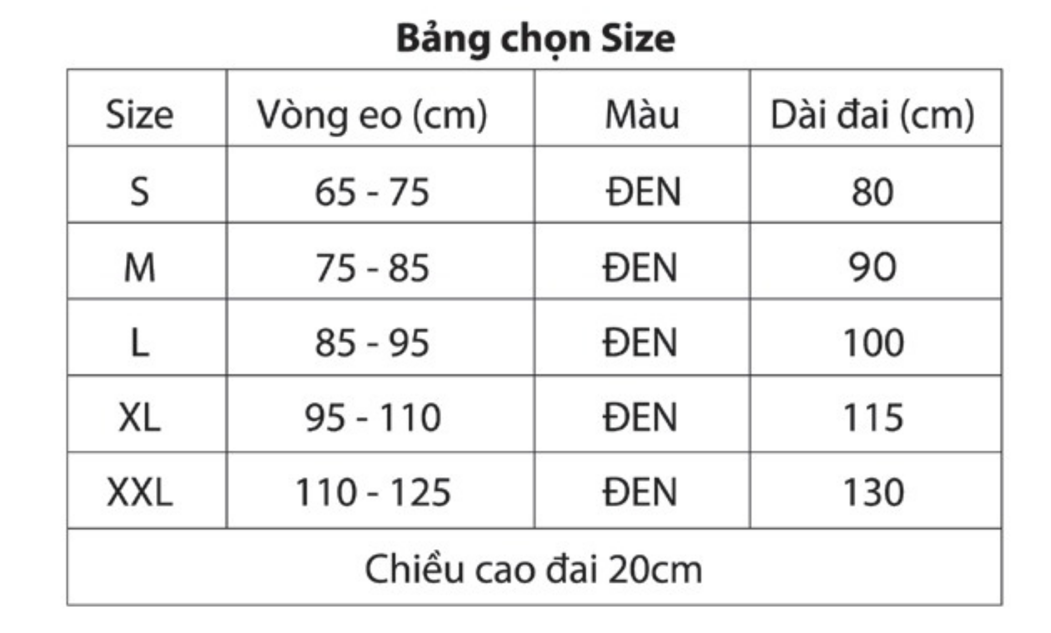 Đai Lưng Cột Sống Yuminami DLA1 11 Bảng size đai lưng cột sống Yumianami