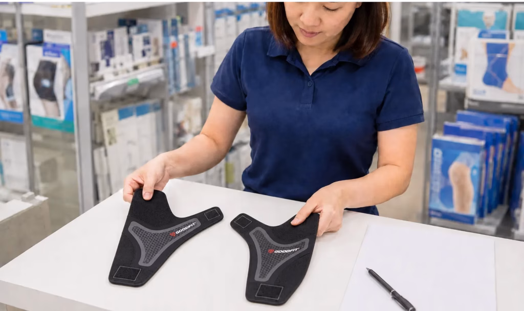 Nhân viên kiểm tra băng bảo vệ cổ chân GoodFit GF611A bên trái và bên phải