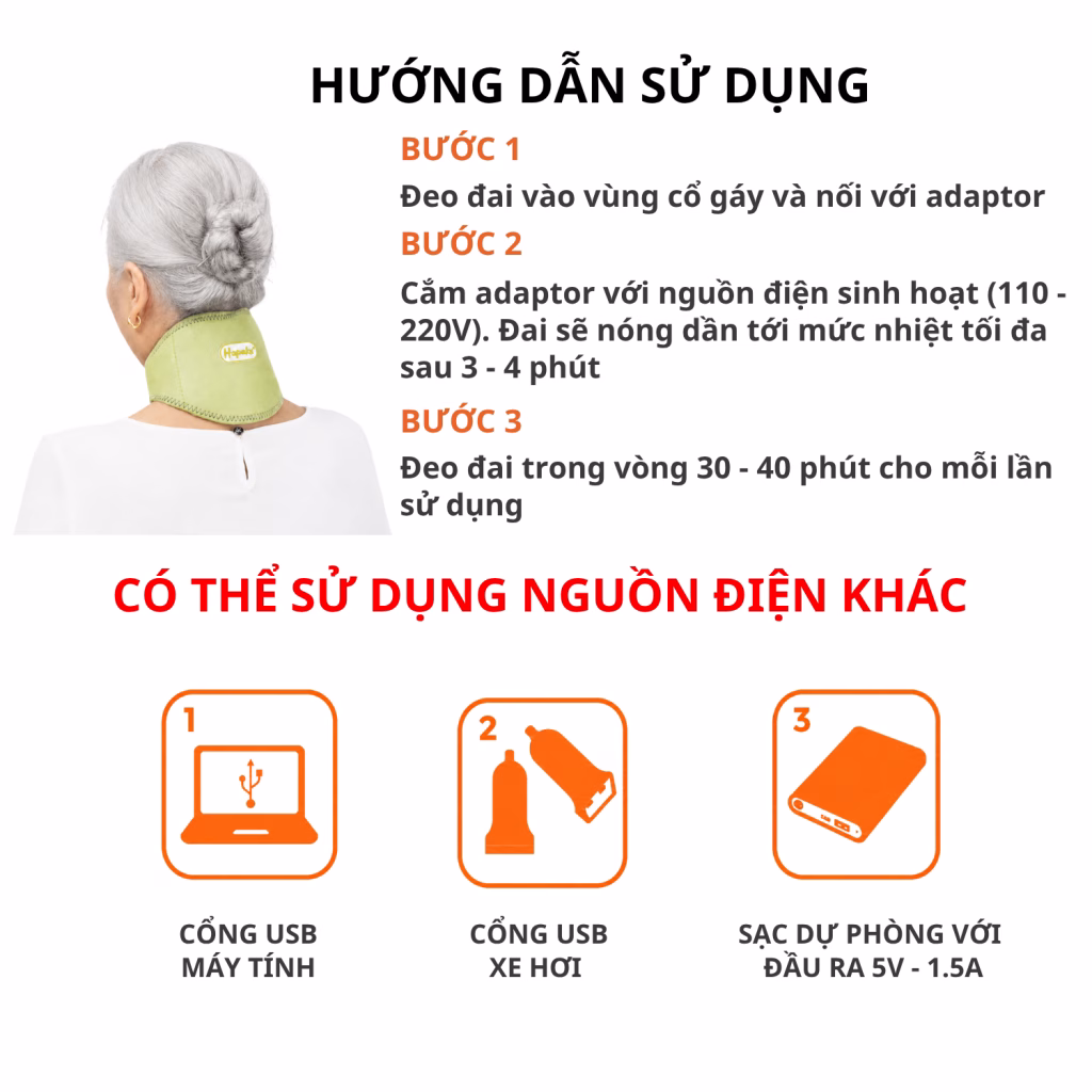 Đai chườm nóng cổ - gáy Hapaku 11 Cách sử dụng, lưu ý đai chườm nóng cổ - gáy Hapaku
