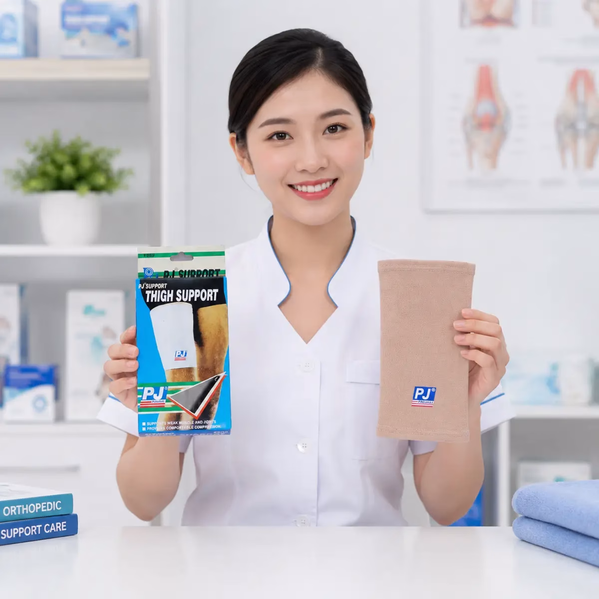 Băng Bảo Vệ Cơ Đùi Gối PJ 602 7 Nhân viên y khoa kiểm tra băng bảo vệ cơ đùi PJ 602