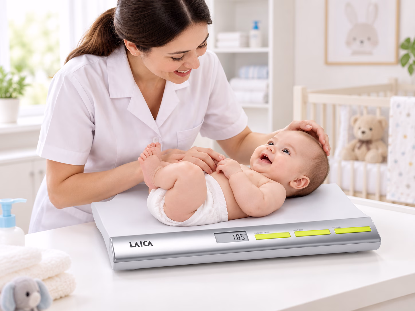 Cân trẻ sơ sinh điện tử LAICA PS3001 6 Nhân viên y tế sử dụng cân trẻ sơ sinh LAICA PS3001