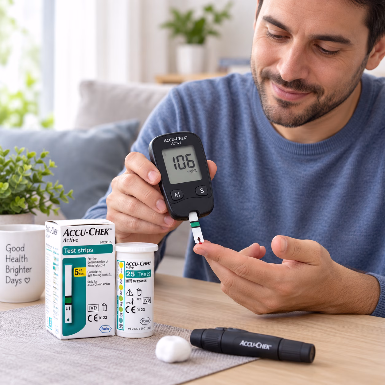 Que thử đường huyết Accu-Chek Active 25 que 5 Người dùng que thử Accu-Chek Active với máy đo đường huyết Active