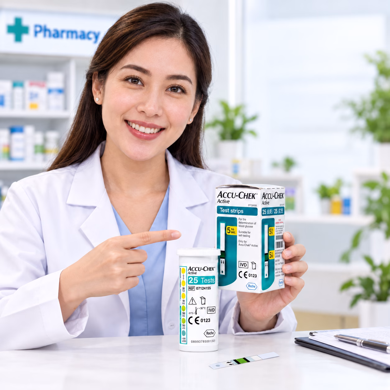 Que thử đường huyết Accu-Chek Active 25 que 6 Nhân viên cửa hàng dụng cụ y khoa kiểm tra Que thử Accu-Chek Active 25 que