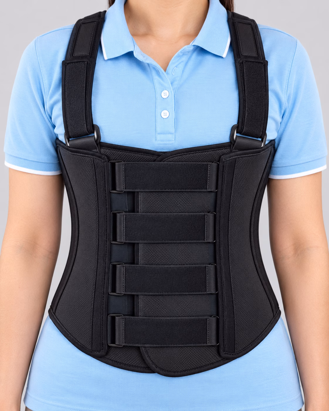 Áo Cột Sống TY Sport 5 Người mặc áo cột sống TY Sport màu đen nhìn từ phía trước