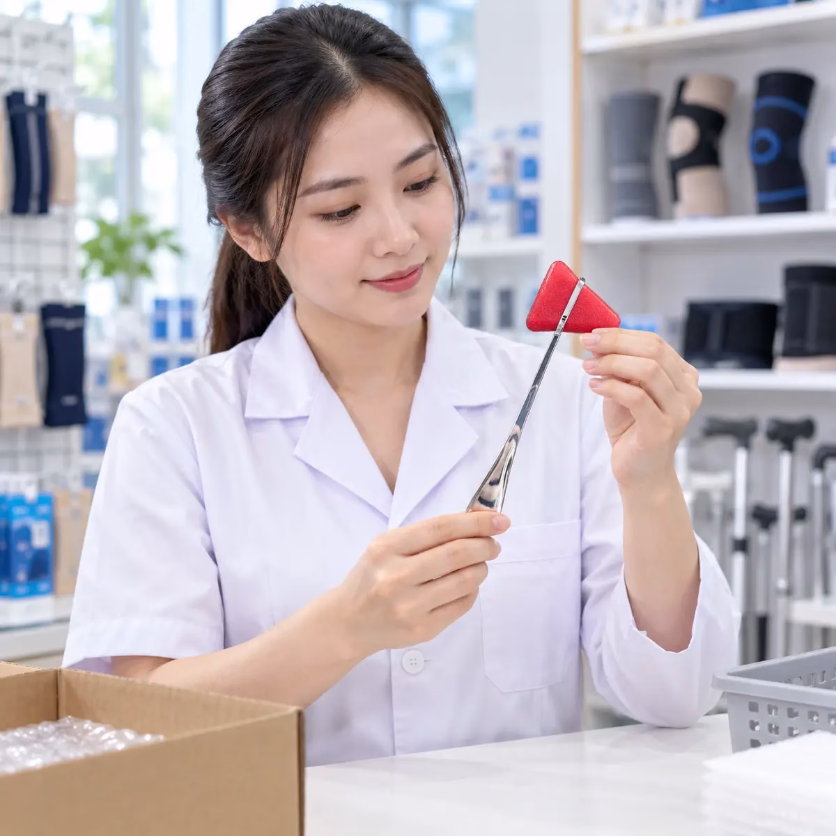 DC43 - Búa Tam Giác PT (Búa Phản Xạ) 6 Nhân viên cửa hàng dụng cụ y khoa kiểm tra búa phản xạ tam giác PT DC43