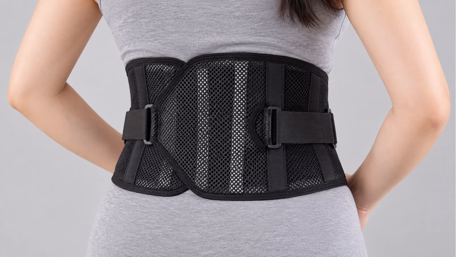 Đai Cột Sống Lưng SonYoung 4 Cận cảnh đai cột sống lưng SonYoung lưới đen đang đeo