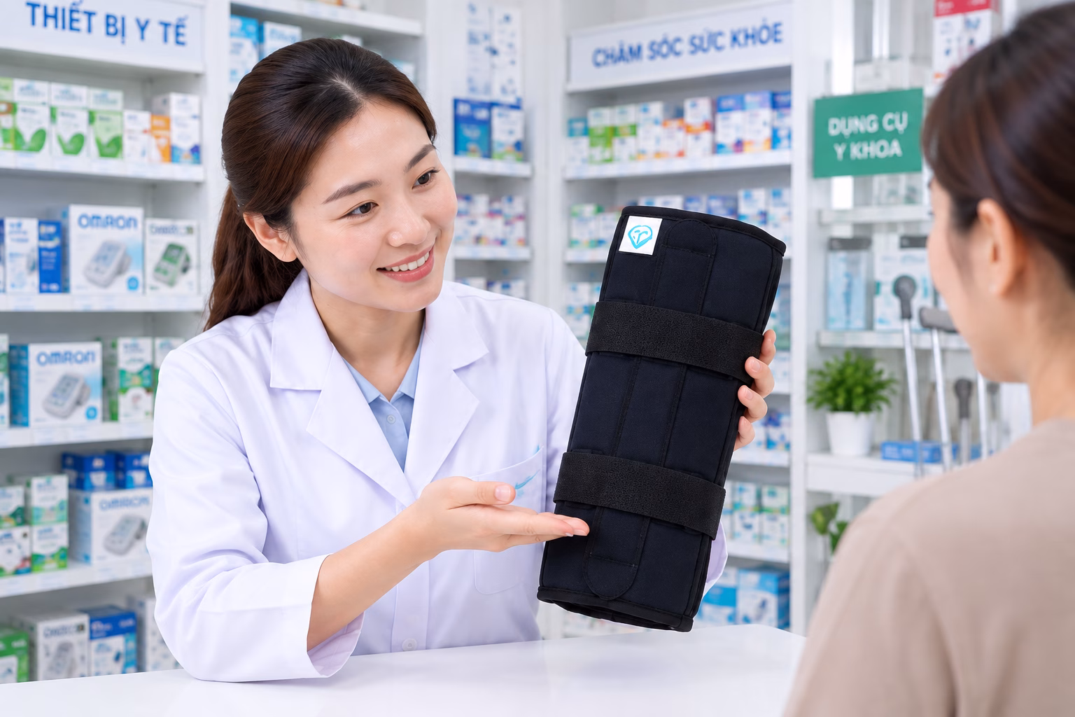 Nẹp cố định ống xương chân 6 Nhân viên cửa hàng dụng cụ y khoa tư vấn nẹp cố định ống xương chân