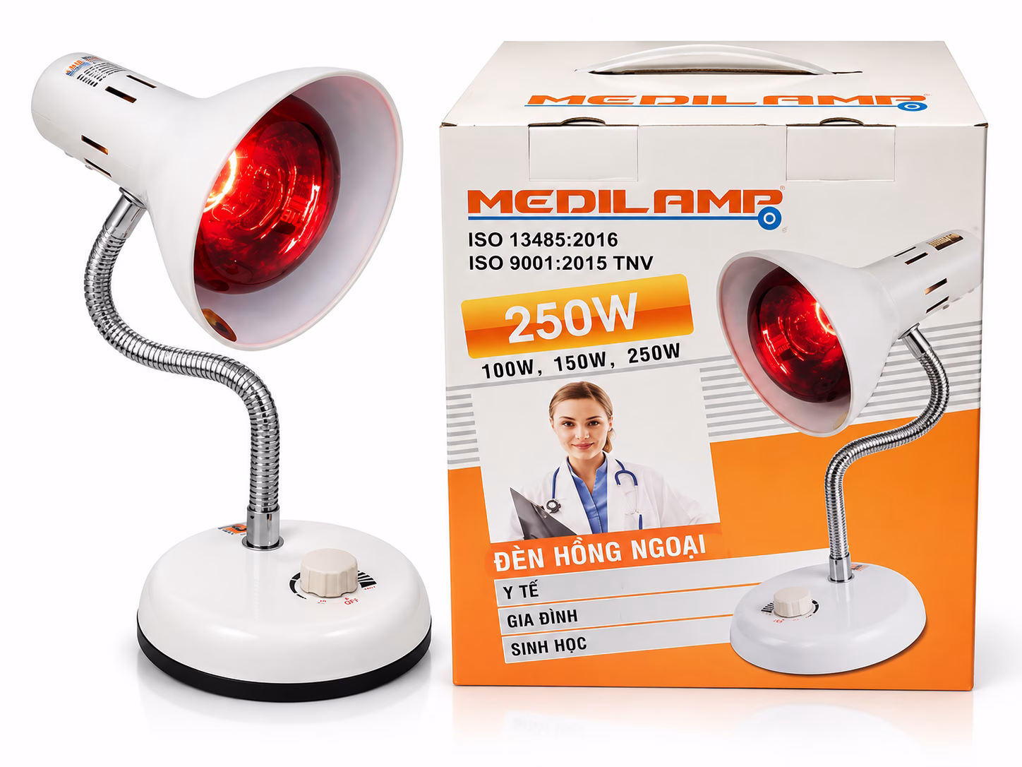 Đèn hồng ngoại TNE màu trắng 250W 1 Đèn hồng ngoại TNE màu trắng 250W kèm hộp Medilamp