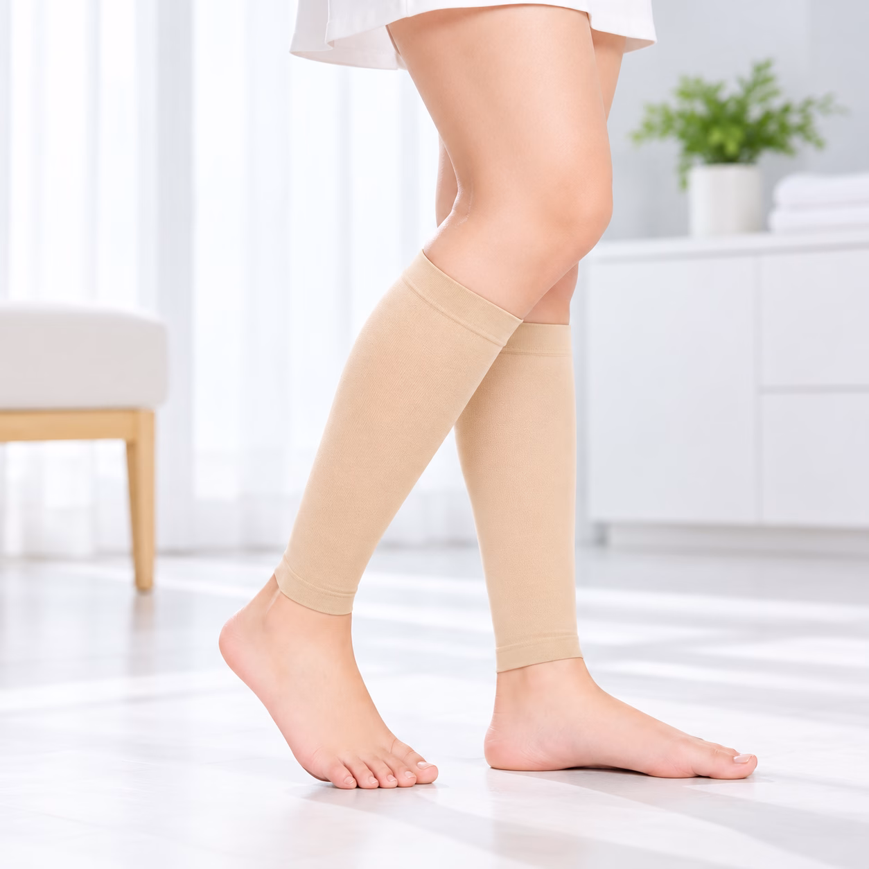 Vớ tĩnh mạch Yasee bắp chân CCL1 CCL2 4 Người mẫu mang vớ tĩnh mạch Yasee bắp chân màu da hở ngón