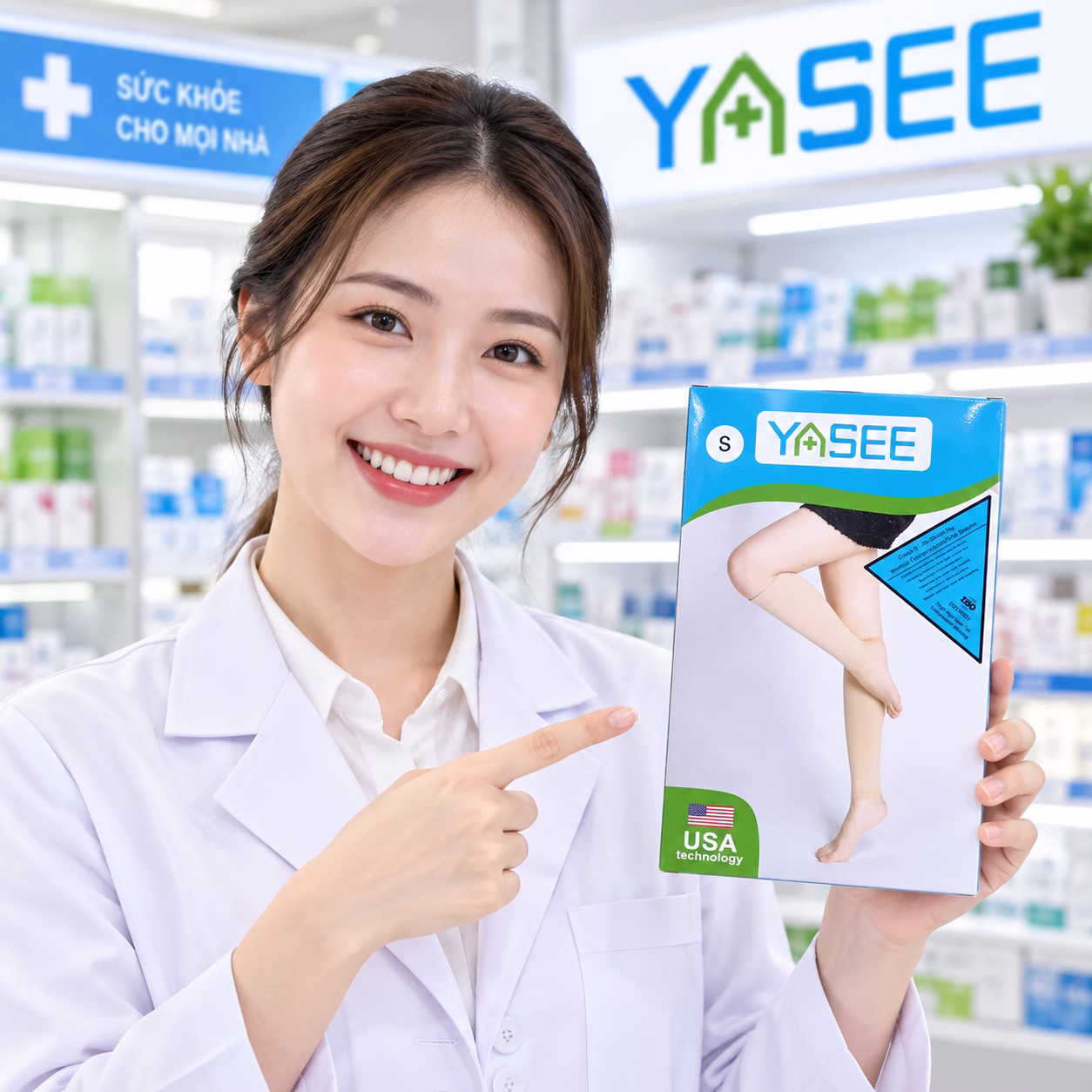 Vớ tĩnh mạch Yasee bắp chân CCL1 CCL2 5 Nhân viên blouse trắng giới thiệu hộp vớ tĩnh mạch Yasee bắp chân