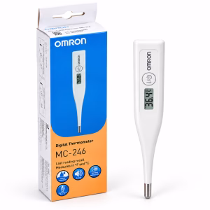 Nhiệt kế điện tử Omron MC-246 và hộp sản phẩm