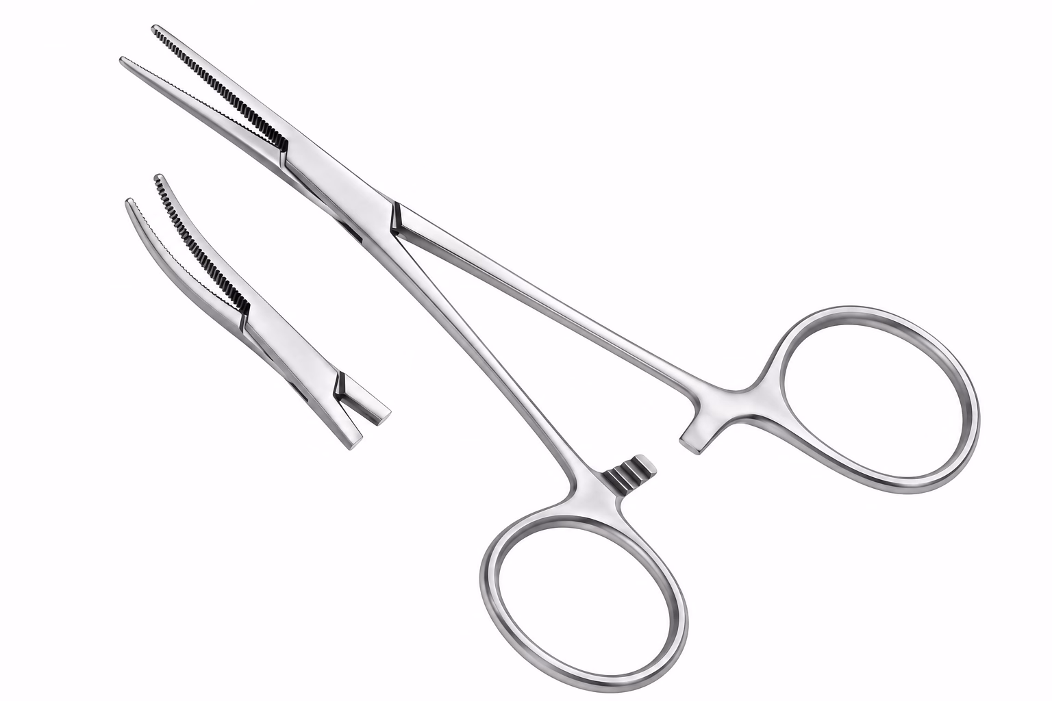 Pen 22CM thẳng/cong không mấu 4 Pen 22cm không mấu và cận cảnh hàm kẹp trên nền trắng