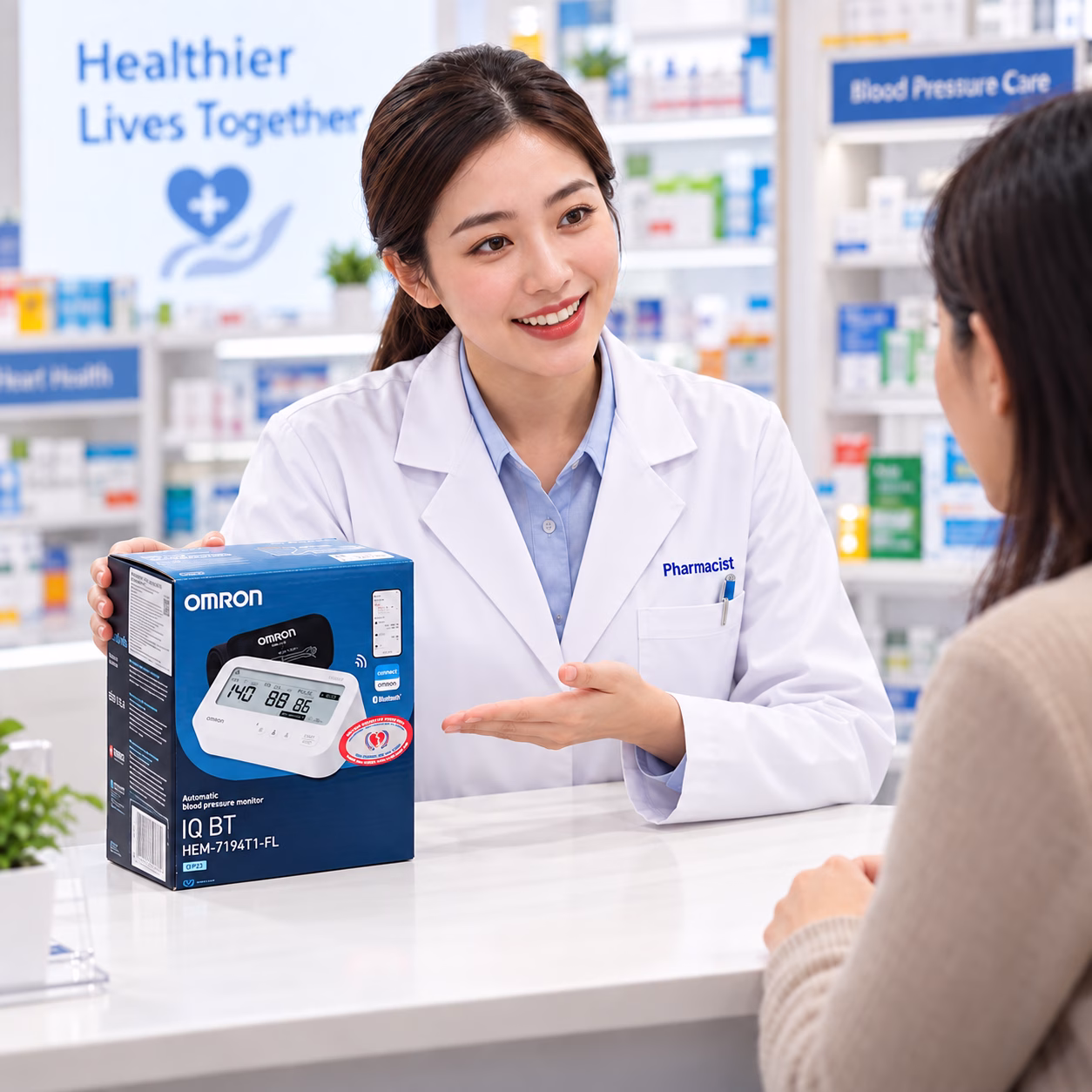 Máy đo huyết áp bắp tay Omron HEM-7194T1-FL IQ BT 5 Nhân viên y tế tư vấn máy đo huyết áp Omron HEM-7194T1-FL IQ BT